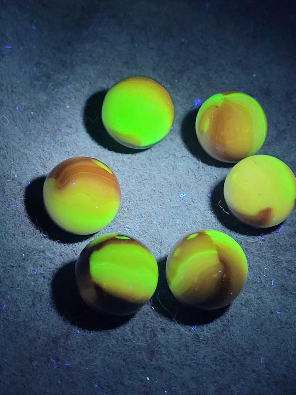 Vintage Uranium Marbles White and Redish Brown Patches